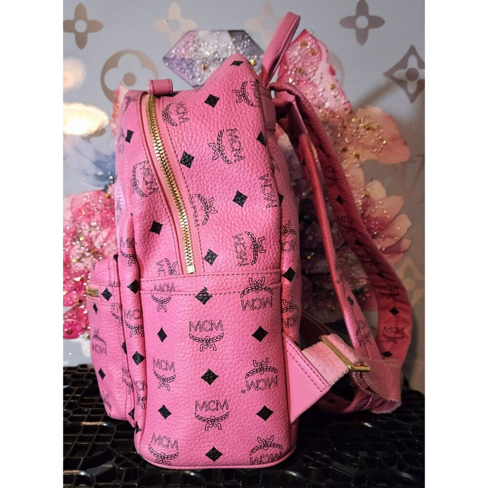 MCM Small Stark Pink Visetos Backpack MMK3SVE20PK001 - Picture 2 of 11